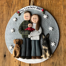 Load image into Gallery viewer, 5 Member custom clay family portrait Christmas ornament