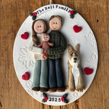 Load image into Gallery viewer, 4 Member custom clay family portrait Christmas ornament
