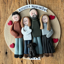 Load image into Gallery viewer, 5 Member custom clay family portrait Christmas ornament