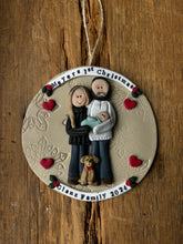 Load image into Gallery viewer, 4 Member custom clay family portrait Christmas ornament