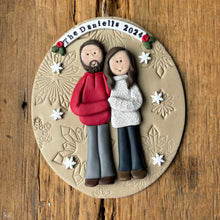 Load image into Gallery viewer, 2 Member custom clay family portrait Christmas ornament