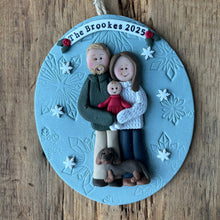 Load image into Gallery viewer, 4 Member custom clay family portrait Christmas ornament