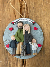 Load image into Gallery viewer, 5 Member custom clay family portrait Christmas ornament