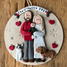 Load image into Gallery viewer, 5 Member custom clay family portrait Christmas ornament