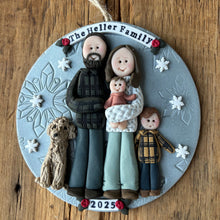 Load image into Gallery viewer, 5 Member custom clay family portrait Christmas ornament