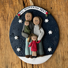 Load image into Gallery viewer, 4 Member custom clay family portrait Christmas ornament