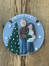 Load image into Gallery viewer, 3 Member custom clay family portrait Christmas ornament