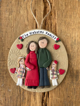 Load image into Gallery viewer, 4 Member custom clay family portrait Christmas ornament