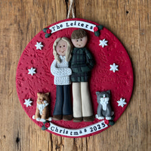 Load image into Gallery viewer, 4 Member custom clay family portrait Christmas ornament