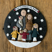 Load image into Gallery viewer, 6 Member custom clay family portrait Christmas ornament