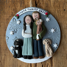 Load image into Gallery viewer, 5 Member custom clay family portrait Christmas ornament