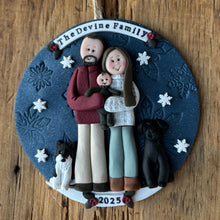 Load image into Gallery viewer, 5 Member custom clay family portrait Christmas ornament