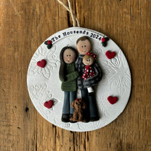 Load image into Gallery viewer, 4 Member custom clay family portrait Christmas ornament