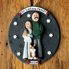 Load image into Gallery viewer, 4 Member custom clay family portrait Christmas ornament