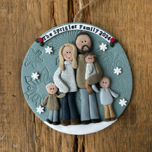 Load image into Gallery viewer, 5 Member custom clay family portrait Christmas ornament