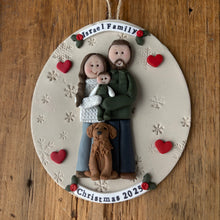 Load image into Gallery viewer, 4 Member custom clay family portrait Christmas ornament