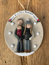 Load image into Gallery viewer, 3 Member custom clay family portrait Christmas ornament