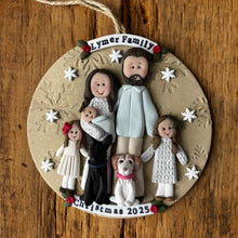 Load image into Gallery viewer, Personalized family ornament with 'Lymer Family' on a wooden background