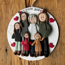 Load image into Gallery viewer, 6 Member custom clay family portrait Christmas ornament