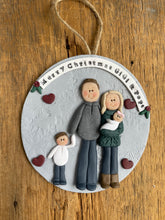Load image into Gallery viewer, 4 Member custom clay family portrait Christmas ornament
