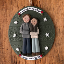 Load image into Gallery viewer, 2 Member custom clay family portrait Christmas ornament
