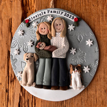 Load image into Gallery viewer, 5 Member custom clay family portrait Christmas ornament
