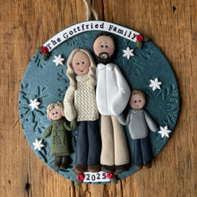 Load image into Gallery viewer, 4 Member custom clay family portrait Christmas ornament
