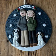 Load image into Gallery viewer, 4 Member custom clay family portrait Christmas ornament

