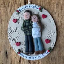 Load image into Gallery viewer, 2 Member custom clay family portrait Christmas ornament
