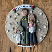 Load image into Gallery viewer, 4 Member custom clay family portrait Christmas ornament
