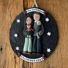 Load image into Gallery viewer, 4 Member custom clay family portrait Christmas ornament
