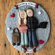 Load image into Gallery viewer, 2 Member custom clay family portrait Christmas ornament
