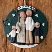 Load image into Gallery viewer, 4 Member custom clay family portrait Christmas ornament
