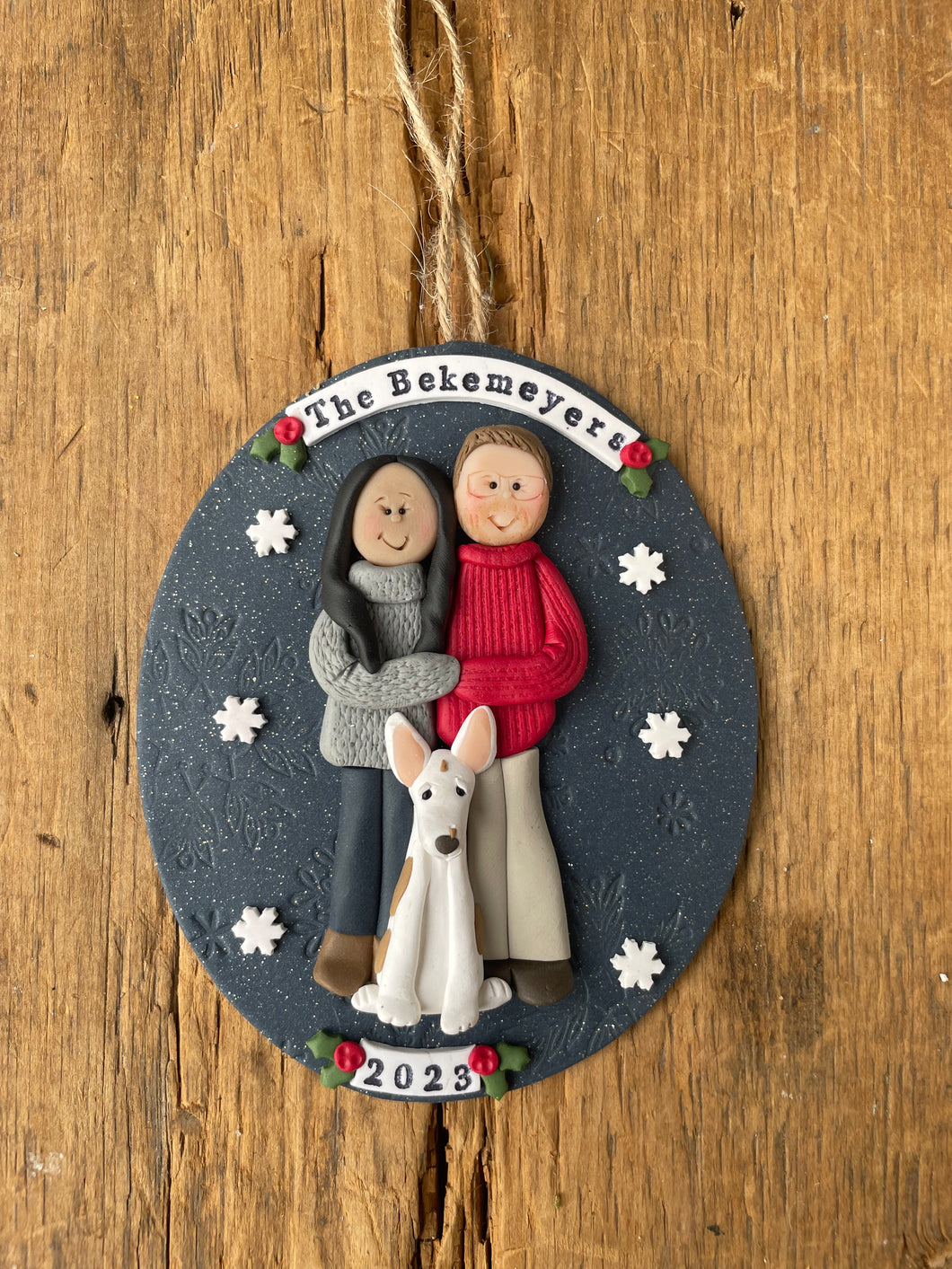 3 Member custom clay family portrait Christmas ornament