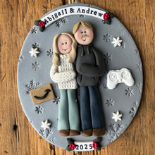 Load image into Gallery viewer, 2 Member custom clay family portrait Christmas ornament
