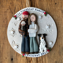 Load image into Gallery viewer, 4 Member custom clay family portrait Christmas ornament
