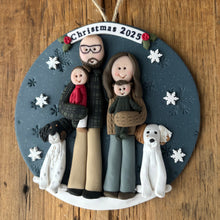 Load image into Gallery viewer, 6 Member custom clay family portrait Christmas ornament
