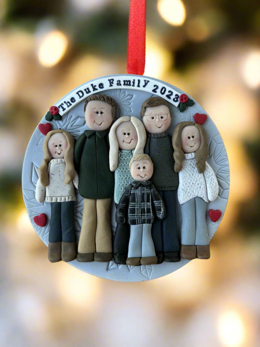 6 Member custom clay family portrait Christmas ornament