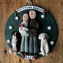Load image into Gallery viewer, 5 Member custom clay family portrait Christmas ornament
