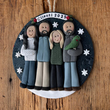 Load image into Gallery viewer, 5 Member custom clay family portrait Christmas ornament
