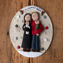 Load image into Gallery viewer, 4 Member custom clay family portrait Christmas ornament
