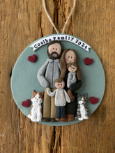 Load image into Gallery viewer, 6 Member custom clay family portrait Christmas ornament
