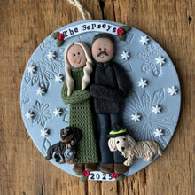 Load image into Gallery viewer, 4 Member custom clay family portrait Christmas ornament
