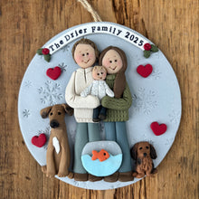 Load image into Gallery viewer, 6 Member custom clay family portrait Christmas ornament
