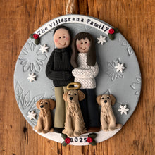 Load image into Gallery viewer, 5 Member custom clay family portrait Christmas ornament
