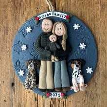 Load image into Gallery viewer, 5 Member custom clay family portrait Christmas ornament
