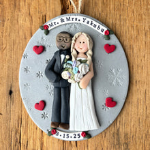 Load image into Gallery viewer, Wedding ornament with bride and groom figurines 
