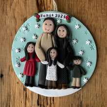 Load image into Gallery viewer, 5 Member custom clay family portrait Christmas ornament
