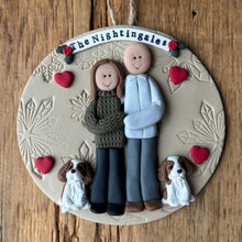 Load image into Gallery viewer, 4 Member custom clay family portrait Christmas ornament
