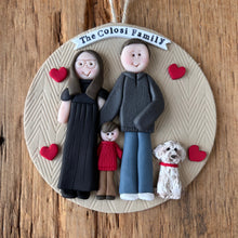 Load image into Gallery viewer, 4 Member custom clay family portrait Christmas ornament
